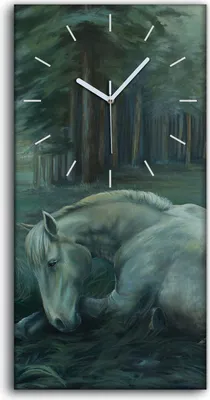 Produktbild von Wandbild Leinwand Bilder Wanduhr 30x60 Malerei Wald Bäume Pferd Natur Kunst - weiße Hände