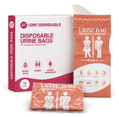 Produktbild von Comformidable Urinbeutel 12 Stück – Notfall-Toilette für unterwegs, 800 ml, Unisex, auslaufsicher