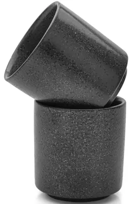 Image de Tasses en céramique, noires, lot de 2, sans anse, 200 ml