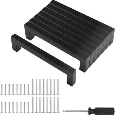 Produktbild von Schwarze Edelstahl Griffe, 8-teilig, 128mm, für Küchenmöbel