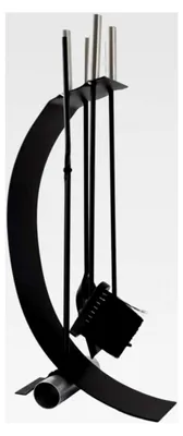 Produktbild von Kaminwerkzeugset 5-teiliges Kaminzubehör 23,5 x 17 x 57 cm Ofenbesteck: Gebogener Ständer, Schürhaken: 56 cm, Bürste/Schaufel/Zange: 55 cm Edelstahl, Metall/schwarz