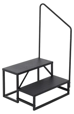 Produktbild von Wohnmobil-Einstiegstreppe mit Handlauf - 4-stufige Stahltreppe - 299 kg Tragkraft - Breite rutschfeste Stufen - Tragbar - 66 x 108 x 147 cm - Silber