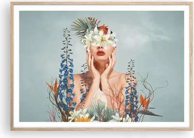 Produktbild von Gerahmtes Poster - Rahmen in heller Eiche - Surreal Frau Blumen - 100x70 cm - Wand Bild - Wanddeko - Wandbilder - Kunstposter - Wandposter - Bilderrahmen - Bilder - Kunstdruck - P2NAA100x70-4818