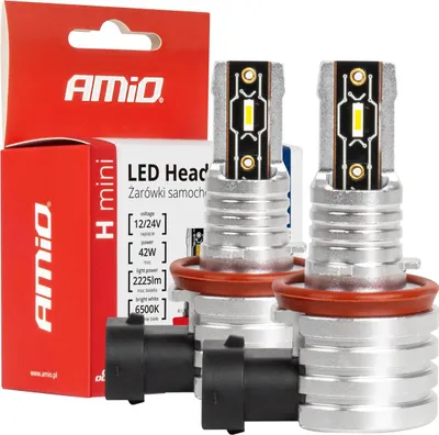 Imagen del producto de Focos LED para automóviles, serie H, modelos H8, H9, H11, H16, 6500K, con tecnología Canbus, certificados AMiO E57 R10