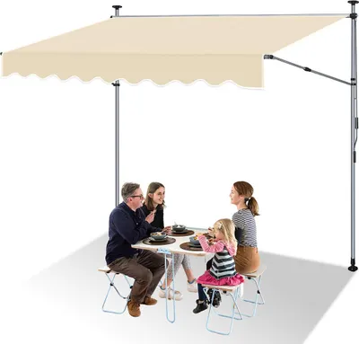 Zdjęcie produktu dla Markiza zaciskowa Izrielar 400 x 150 cm – markiza z korbą ręczną, z ochroną UV50+, regulowana, montaż bez wiercenia, na balkon lub taras – beżowa