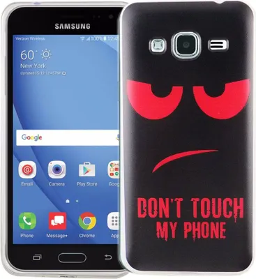 Immagine prodotto di Custodia protettiva in silicone TPU sottile per Samsung Galaxy J3, con motivo "Non toccare il mio telefono", colore rosso