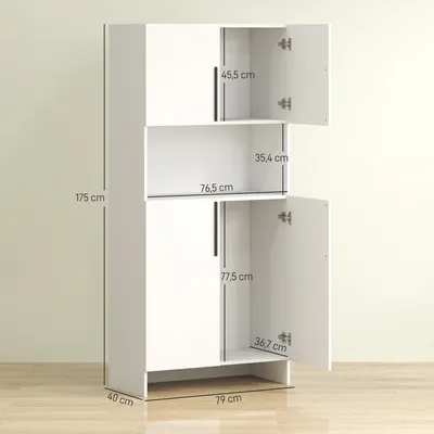 Produktbild von HOMCOM Küchenschrank Hochschrank mit Mikrowellenablage, Soft-Close-Tür Weiß