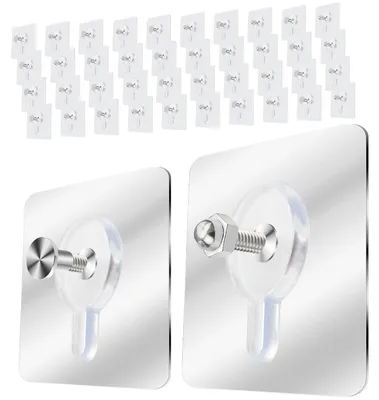 Produktbild von 40 selbstklebende Bilderrahmenhaken, kein Bohren erforderlich, selbstklebend, extra stark, selbstklebende Haken für Tapeten, Fotos, Wandhalterungen für Fotos, Poster, Gemälde (transparent)