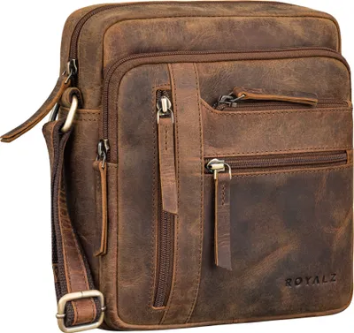 Produktbild von ROYALZ "Indianapolis" Vintage Leder Umhängetasche Herren Klein Ledertasche Männer Tasche Schultertasche Echtleder Männerhandtasche zum Umhängen Herrentasche Büffel-Leder