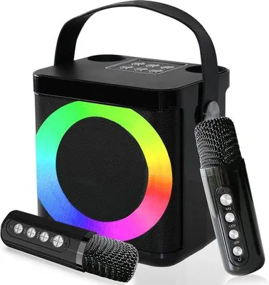 Zdjęcie produktu dla Przenośny zestaw karaoke z przenośnym systemem karaoke, mikrofonami bezprzewodowymi i oświetleniem LED – głośniki karaoke Bluetooth, system nagłośnieniowy, TF, USB, AUX