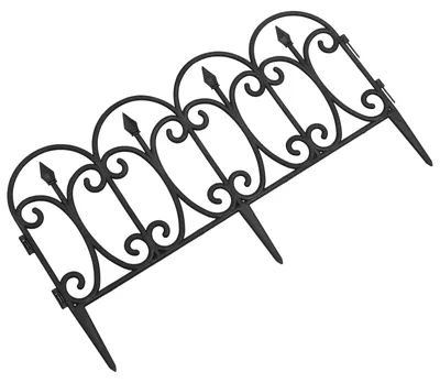 Obrázek produktu pro Zahradní plot z plastu – ohraničení záhonů Palisade, sada 5 ks – k zapíchnutí do země – prvky 58 x 23 cm – délka kolíku 9,5 cm – černá