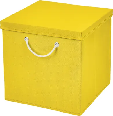 Produktbild von 1 Stück Gelb Faltbox 30 x 30 x 30 cm Aufbewahrungsbox faltbar mit Kordel und mit Deckel