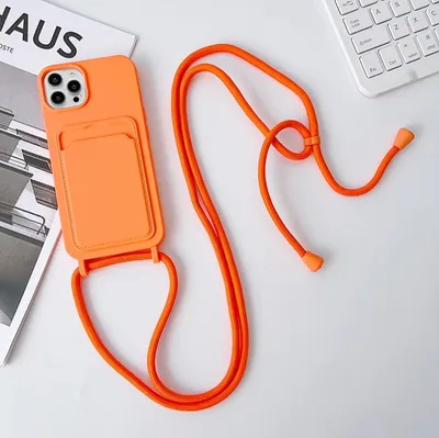 Produktbild von Mobigear Lanyard Card iPhone 15 Pro Silikon Handykette mit Kartenhalter - Orange