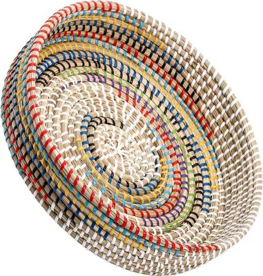 Immagine prodotto di Vassoio da servizio rosso in canna intrecciata da 30 cm e cestino ottomano colorato fatto a mano: vassoio decorativo per il pane