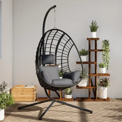 Obrázek produktu pro Best Möbel Závěsné křeslo Egg Design se stojanem Antracitový ratan a ocel - Hollywood Swings Cloris New8119301 1ks