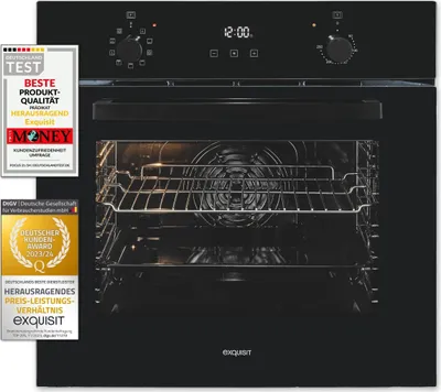 Exquisit Einbaubackofen EBE257-H-020 schwarz | Energieeffizienzklasse A | 58,9 l Garraum | Einbaubackofen 60 cm