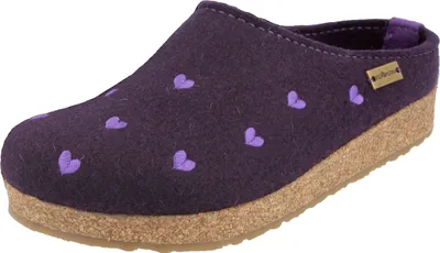 Produktbild von Haflinger Damen Pantoffel Schurwolle Herz Stickerei Grizzly Cuoricini 741031, Größe:41 EU, Farbe:Lila