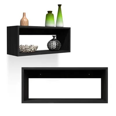Produktbild von Bücherregal - Wandregal - Hängeregal - Schweberegal - Würfelregal 60x25x20 cm Regal schmal - Deko Wohnzimmer Regal Schwarz Holz Pflanzenregal FTS 5
