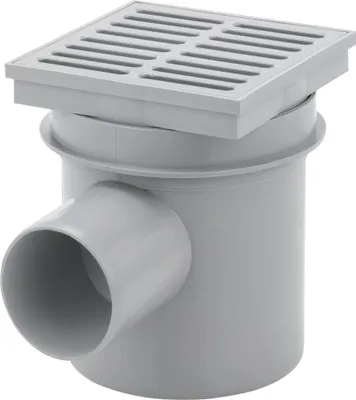Produktbild von ACO Haus- und Hofablauf 150 x 150 mm, grau, DN75, Ablauf waagerecht