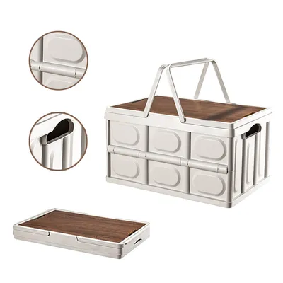 Produktbild von Faltbare Lagerbox mit Holzdeckel,30L Stapelboxen mit Mit Griff,Aufbewahrungsbox für Outdoor,Camping und Heimgebrauch