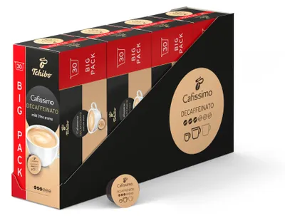 Produktbild von Tchibo Cafissimo Caffè Crema entkoffeiniert Kaffeekapseln, 120 Stück – 4x30 Kapseln (Kaffee, mild mit feinem Aroma), nachhaltig & fair gehandelt