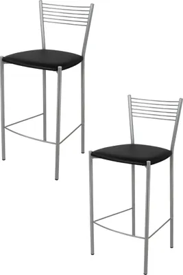 Produktbild von t m c s Tommychairs - 2er Set moderne Barhocker ELEGANCE für Küche und Esszimmer, robustes Gestell aus lackiertem Stahl, Farbe Aluminium, gepolsterte Sitzfläche mit Kunstleder im Farbton Schwarz überzogen