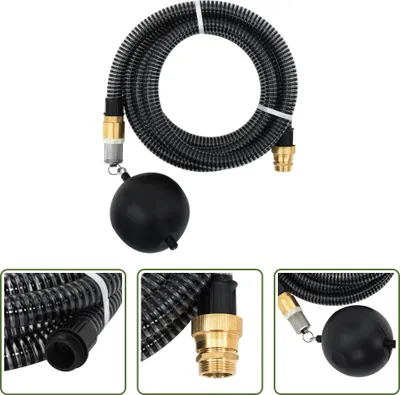 Produktbild von The Living Store Saugschlauch mit Messing-Anschlüssen Schwarz 1,1" 3 m PVC