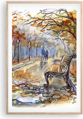 Produktbild von Gerahmtes Poster - Rahmen in heller Eiche - Path Bench Herbst Frau - 61x91,5 cm - Wand Bild - Wanddeko - Wandbilder - Wandposter - Bilderrahmen - Bilder - Kunstdruck - Wandbild - P2NPA61x91-3000