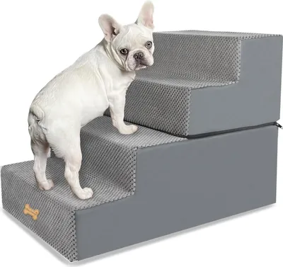 Produktbild von Hunde-Treppe für das Bett - rutschfeste Haustiertreppe für kleine Hunde und Katzen mit 4 Stufen, orthopädische Hunde-Rampe mit abnehmbarem Bezug 61 x 40 x 45 cm