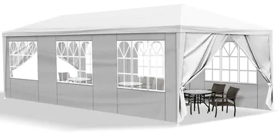 Produktbild von Faltpavillon 3x9m Wasserdicht mit 8 Wänden Weiß Partyzelt Gartenpavillon Outdoor Camping