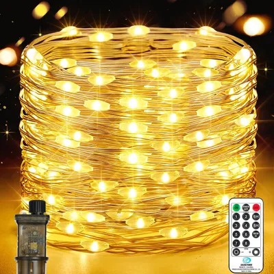 Produktbild von Weihnachtsbeleuchtung mit Stecker – 23 Meter – 200 LEDs – Lichterkette aus Kupferdraht – Netzbetrieb – Timer – 8 Modi – Hochzeit