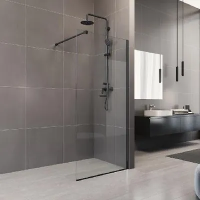 Zdjęcie produktu dla Mereo Novea – Kabina prysznicowa Walk-In 1400 x 2000 mm, czarna/przezroczyste szkło CK10606HB