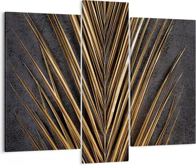 Produktbild von Bild auf Leinwand - Leinwandbild - 3 Teile - Blatt golden schwarz - 95x80cm - Wand Bild - Wanddeko - Wandbilder - Leinwanddruck - Bilder - Wanddekoration - Leinwand bilder - Wandbild - CB95x80-5091