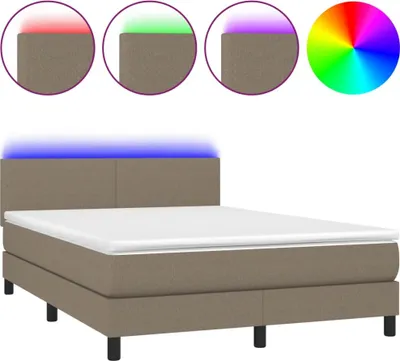 Produktbild von vidaXL Boxspringbett mit Matratze & LED Taupe 140x200 cm Stoff