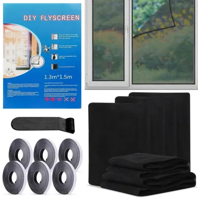 Zdjęcie produktu dla Moskitiery okienne, 130x150 cm, czarne, 6 sztuk, z taśmą samoprzylepną