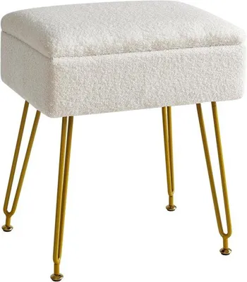 Image de Tabouret de maquillage Teddy avec espace de rangement - Tabouret multifonctionnel - 1 pièce - Blanc - Velours - 40 x 30 x 47 cm