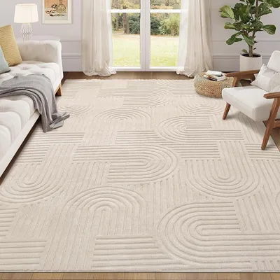 Obrázok produktu pre Krémový vysokovlasý koberec prateľný protišmykový moderný 160x230 cm