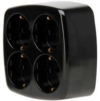 Produktbild von Kopp Schutzkontakt-Steckdose, 4-Fach, ohne Zuleitung und Stecker, schwarz, 12100