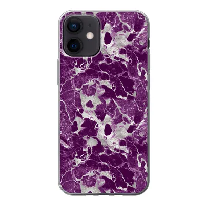 Produktbild von MuchoWow® Handyhülle Schutzhülle Hülle für iPhone 12 Marmor - Glitter - Lila - Muster Silikon Softcase Handy Hülle - Schutzhülle