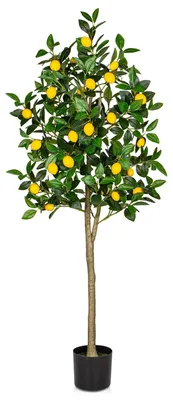 Image de Grand citronnier artificiel (150 cm), grand citronnier artificiel en pot, arbre artificiel pour l'intérieur et l'extérieur, décoration moderne, décoration pour la salle de bains, le salon, la chambre à coucher, le balcon