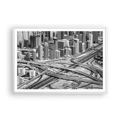 Produktbild von Gerahmtes Poster - Weißer Rahmen - Stadt Wolkenkratzer Autobahn - 100x70 cm - Wand Bild - Wanddeko - Wandbilder - Kunstposter - Wandposter - Bilderrahmen - Bilder - Kunstdruck - P2WAA100x70-5065