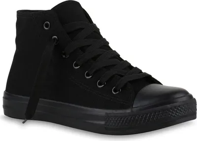 Produktbild von Mytrendshoe Damen Sneakers High Top Sportschuhe Stoffschuhe Freizeit Schnürer 816751, Farbe: Schwarz, Größe: 38