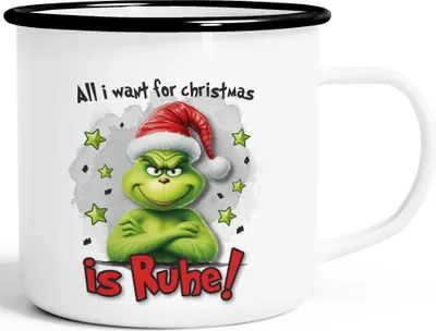 Produktbild von Emaille-Tasse Grinch Geschenk für Weihnachtsmuffel Ich hasse Menschen Emaillebecher Weihnachtstasse lustig Moonworks® Ruhe emaille-weiß-schwarz standard