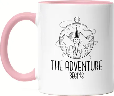 Produktbild von The Adventure Begins Tasse Rosa Camping Reisen Abenteuerlust Kompass Urlaub