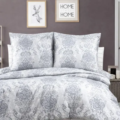 Produktbild von Bettwäsche 240x220 Baumwolle 3-teilig Bettbezug Grau-Weiß Ornamental Elegantes Barockmuster, DariaV1