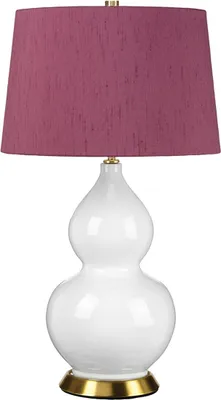 Produktbild von Tischleuchte Keramik Stoff E27 64 cm hoch in Weiß Violett Messing Antik rund Retro