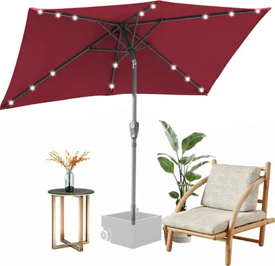Produktbild von Izrielar 140x210m Sonnenschirm UV50+ Neigbar Sonnenschutz Gartenschirm Strandschirm LED Solar, knickbar, Schirmtuch mit PA-Beschichtung, Rot