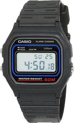 Immagine prodotto di Orologio cronografo CASIO W-59-1VQES, unisex, cassa e cinturino in plastica nera, quarzo, impermeabile fino a 5 bar, cronometro, funzione sveglia giornaliera
