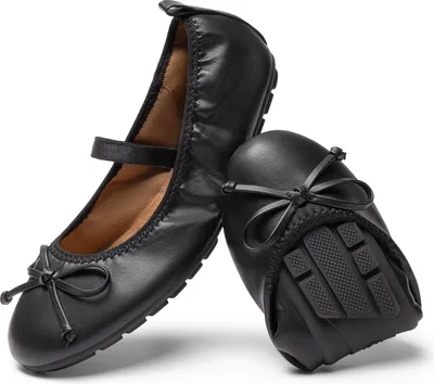 Produktbild von DREAM PAIRS Mädchen Ballerinas Weiße Kommunionsschuhe Festliche Prinzessinnen Flache Schuhe Mary Jane Schuhe Mit Schleife Leichtes Anziehen Faltbar Waschbar,Farbe: SCHWARZ, Größe: 28.5