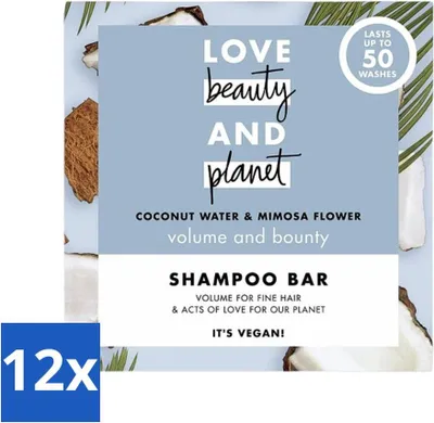 Obrázok produktu pre Love Beauty and Planet - Šampónová tyčinka - kokosová voda a kvet mimózy - hydratácia a objem - 90 g - hodnotné balenie - 12 kusov
